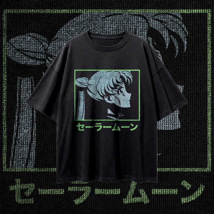 NOSTALGIA FRAMES (Sage Monochrome) — Oversized Vintage-Wash Tee