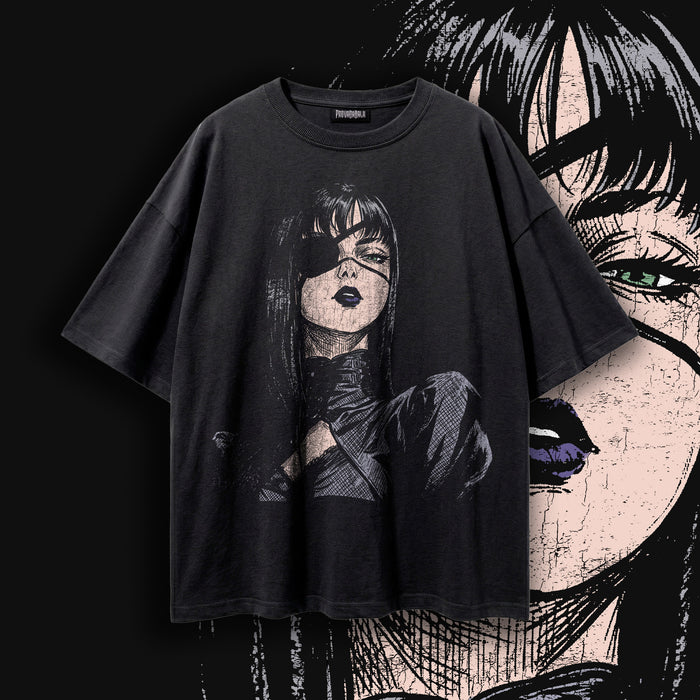 MIDNIGHT FEMME — Gothic Anime Girgal Corset Oversized Tee | Dark Man Art