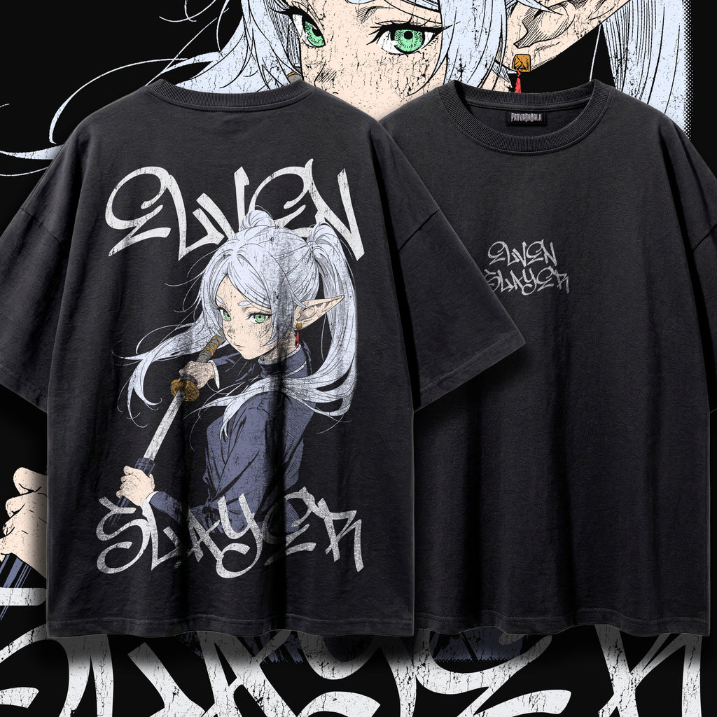 ELVEN SLAYER — Oversized Vintage-Wash Tee Charcoal