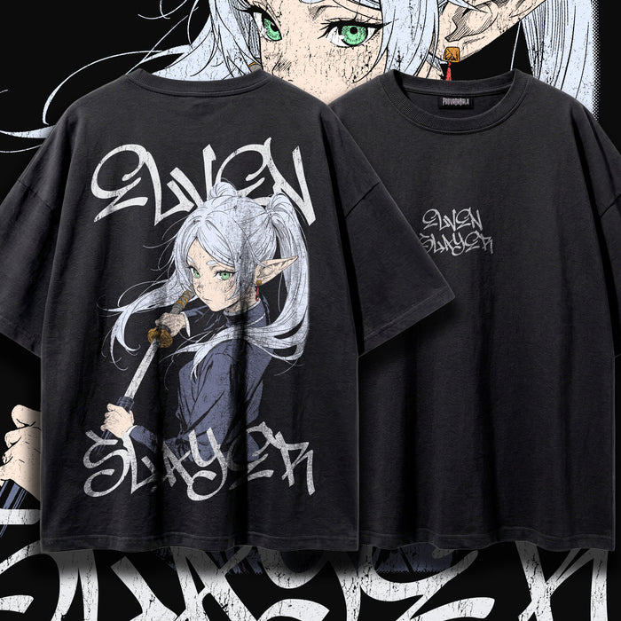 ELVEN SLAYER — Oversized Vintage-Wash Tee Charcoal