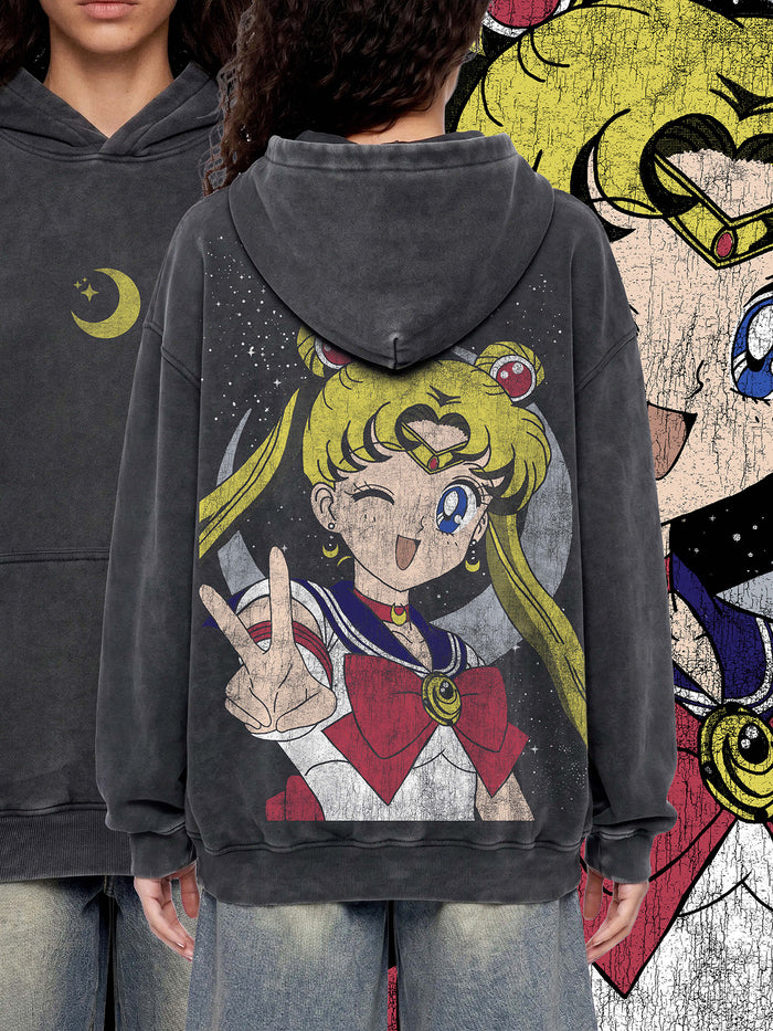 COSMIC PEACE (Golden Vintage) — Oversized Acid-Wash Hoodie
