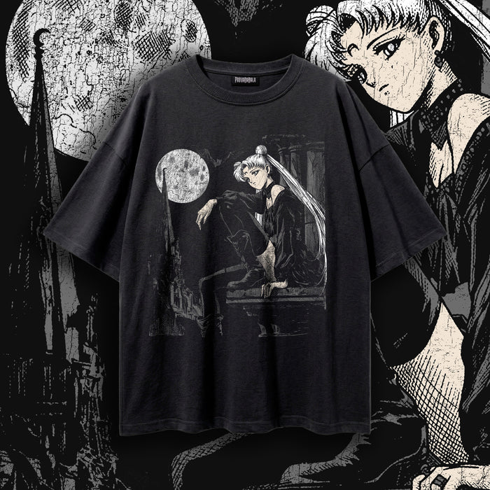 GOTHIC MOONLIGHT (Platinum & Monochrome) — Oversized Vintage-Wash Tee