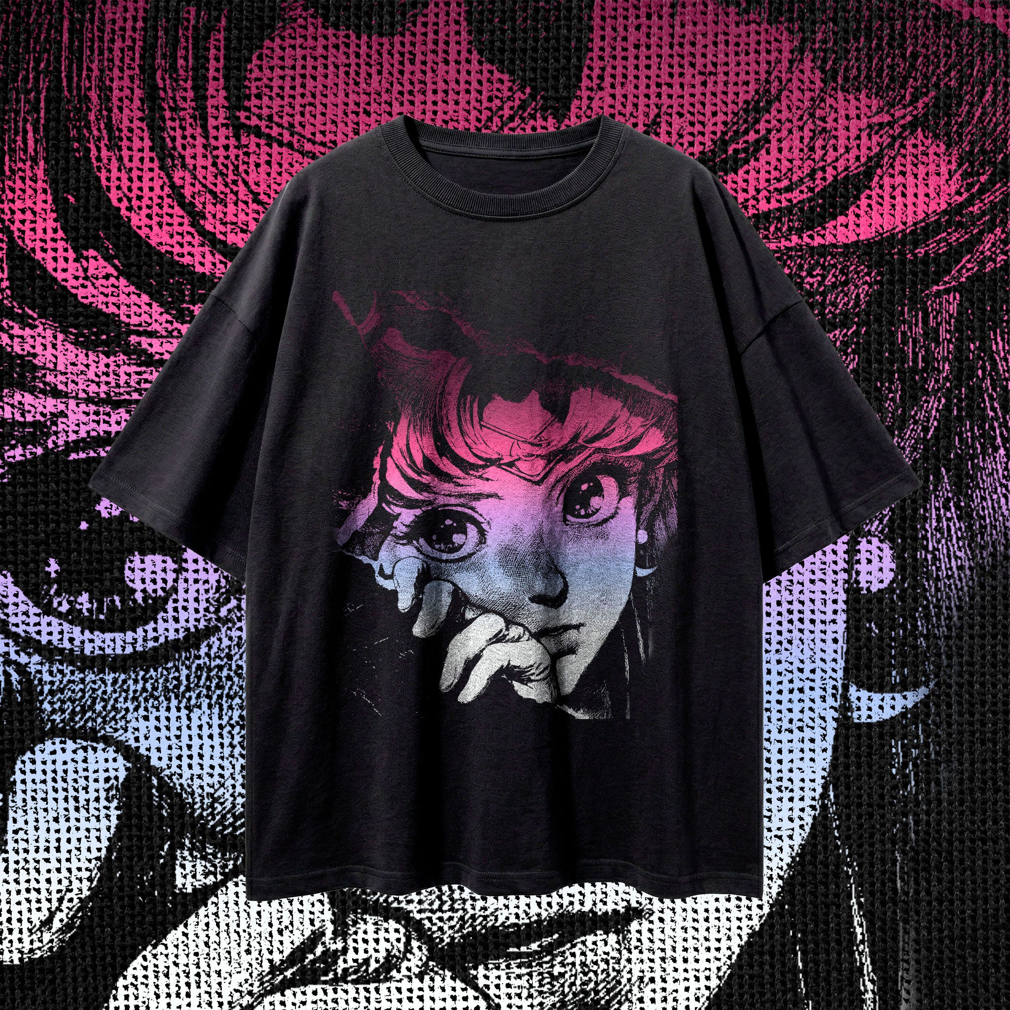 "MOONLIGHT GAZE" Vintage Anime Graphic Tee - Vivid Twilight