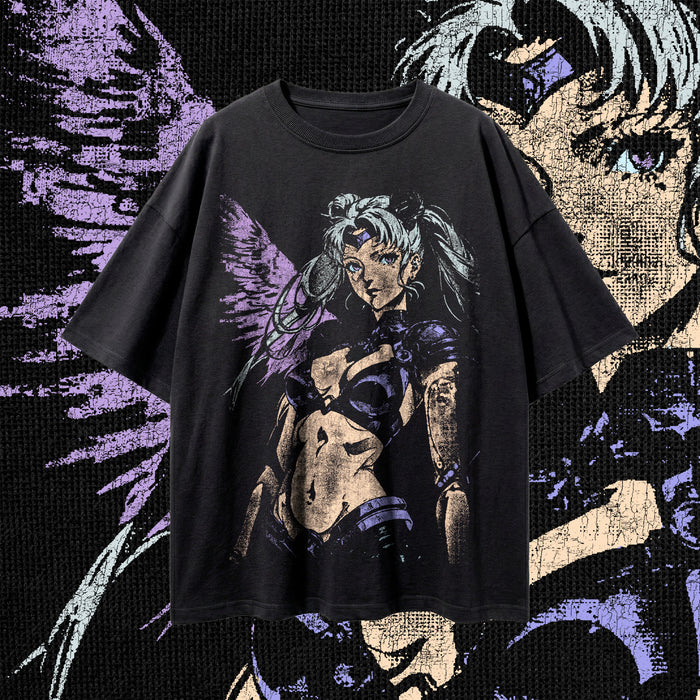 CYBER VALKYRIE (Shadow Violet & Lilac) — Oversized Vintage-Wash Tee