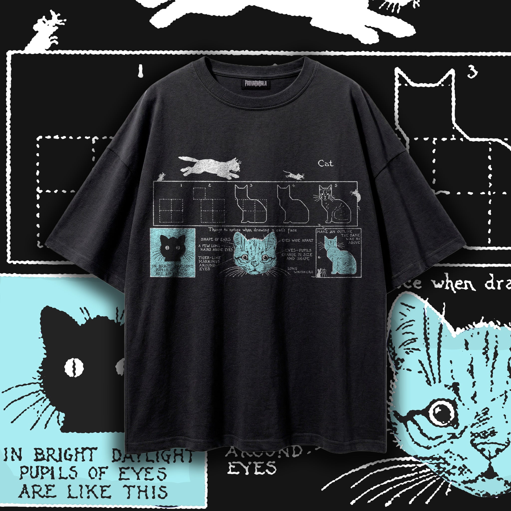 HOW TO DRAW A CAT (Frost) — Oversized Vintage-Wash Tee