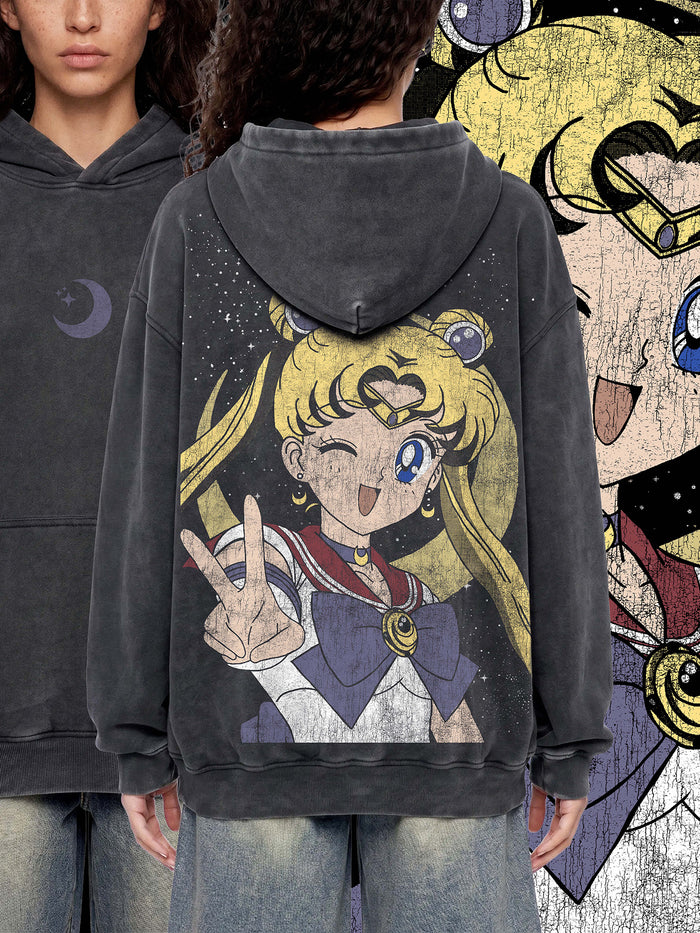 COSMIC PEACE (Midnight Star) — Oversized Acid-Wash Hoodie