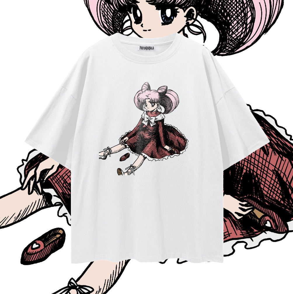 BALLET (Rose & Crimson) — Oversized Vintage-Wash Tee White