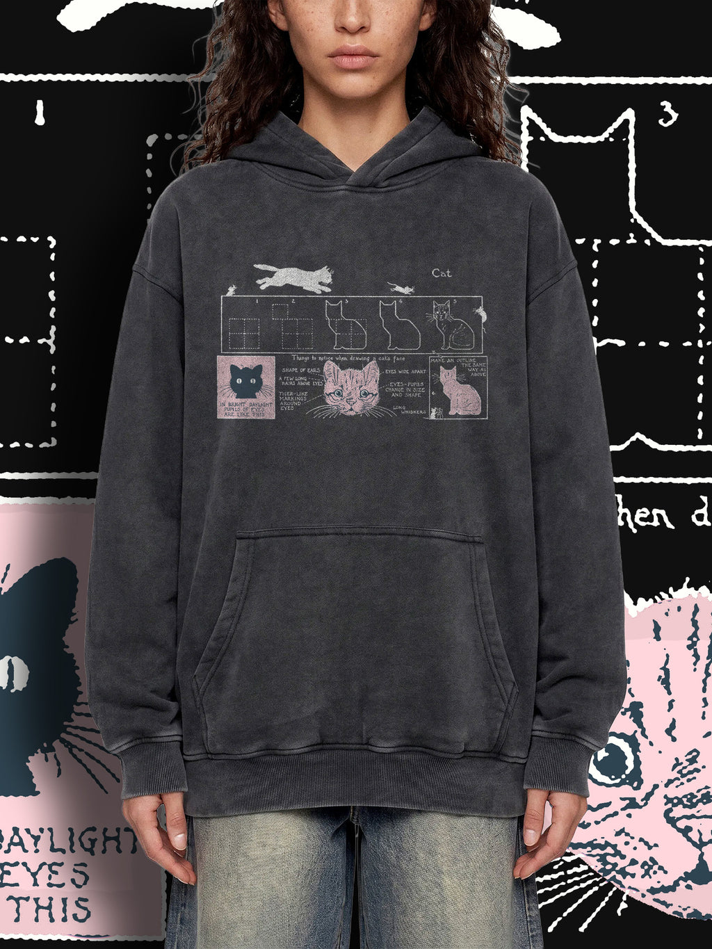 HOW TO DRAW A CAT (Blush) — Oversized Vintage-Wash Hoodie