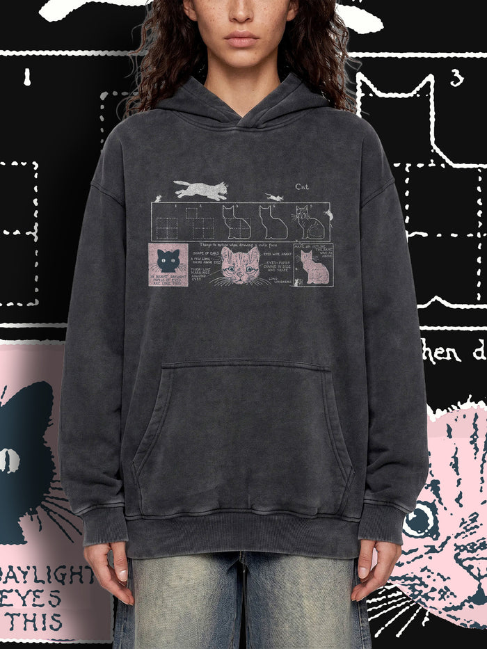 HOW TO DRAW A CAT (Blush) — Oversized Vintage-Wash Hoodie