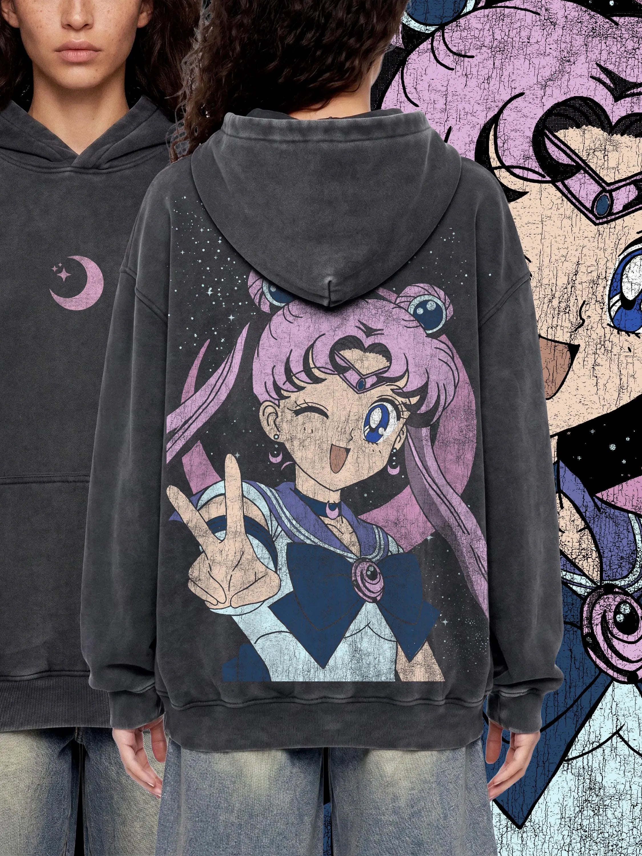 Cyber Pink Girl Vintage Oversized Hoodie