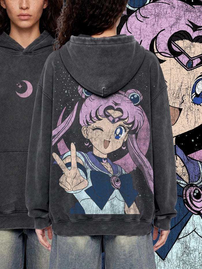 COSMIC PEACE (Cyber Pink) — Oversized Acid-Wash Hoodie