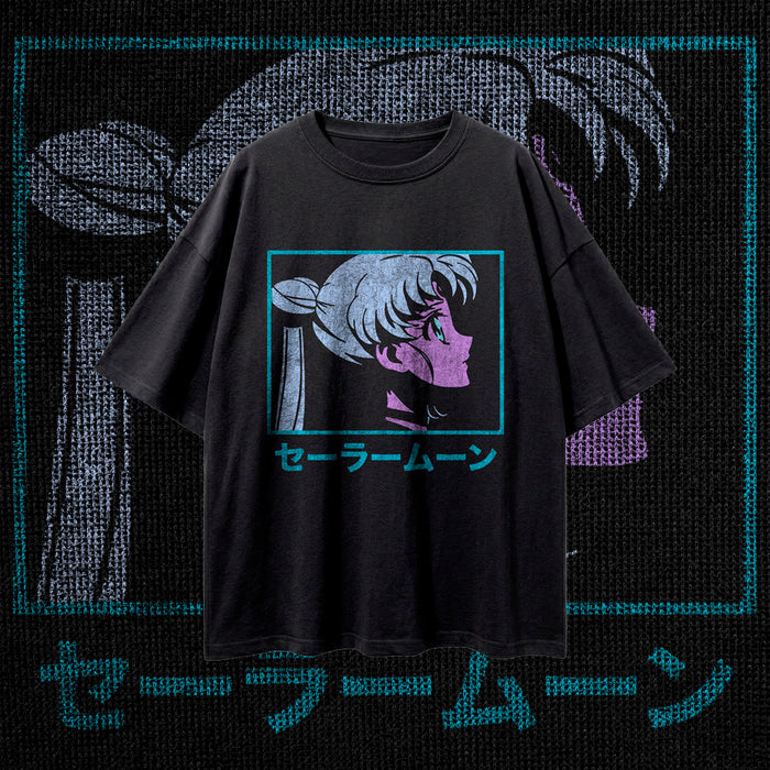 NOSTALGIA FRAMES (Cyber Cyan & Pink) — Oversized Vintage-Wash Tee