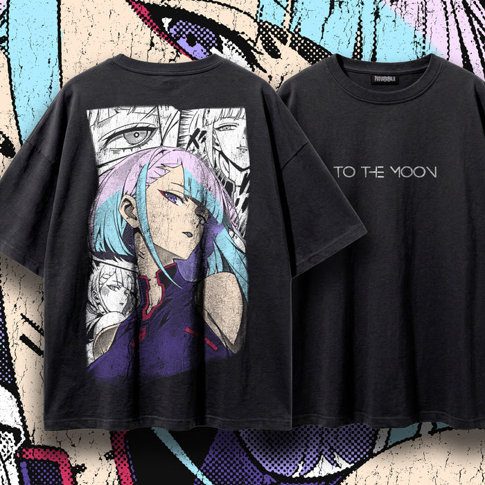 TO THE MOON  — Oversized Vintage-Wash Tee Charcoal