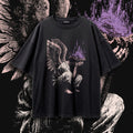 Burning Halo Angel Tee — Oversized Washed Black Gothic Graphic Shirt