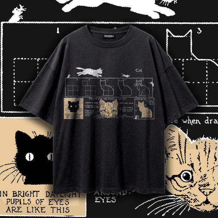 HOW TO DRAW A CAT (Relic) — Oversized Vintage-Wash Tee