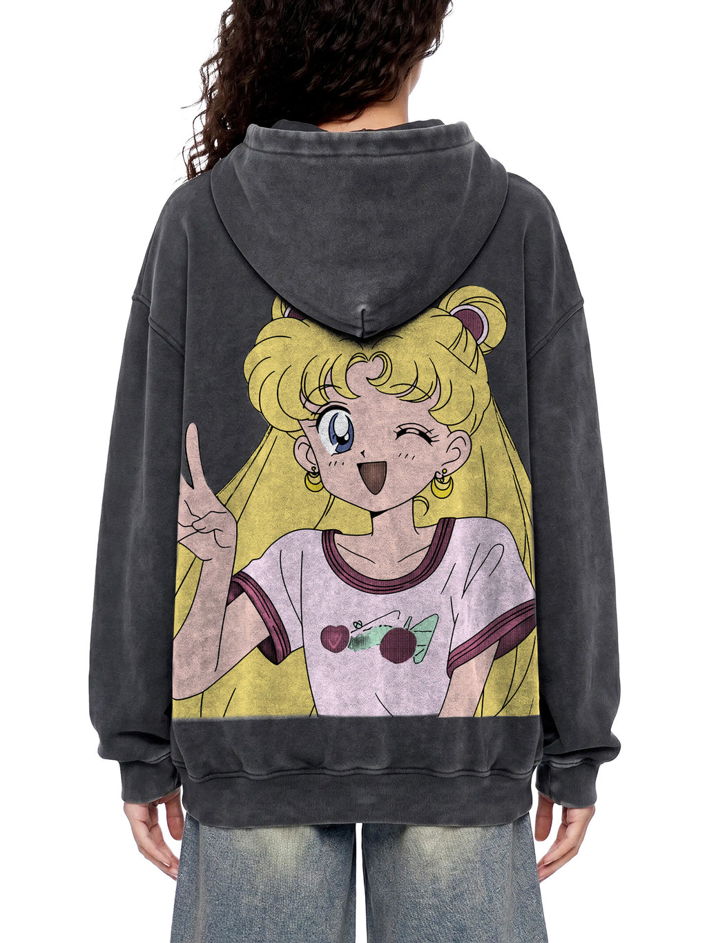 LUNAR — Vintage Wash Oversized Anime Hoodie