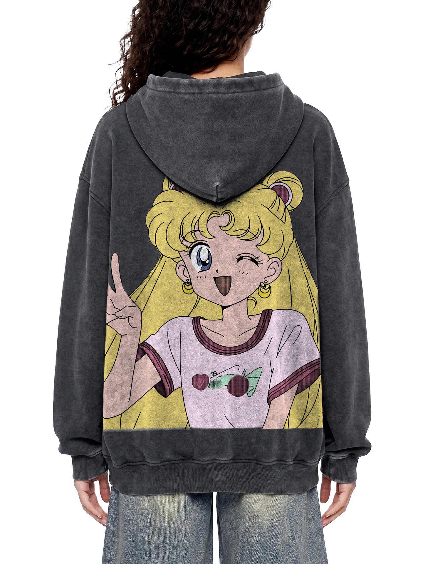 LUNAR — Vintage Wash Oversized Anime Hoodie