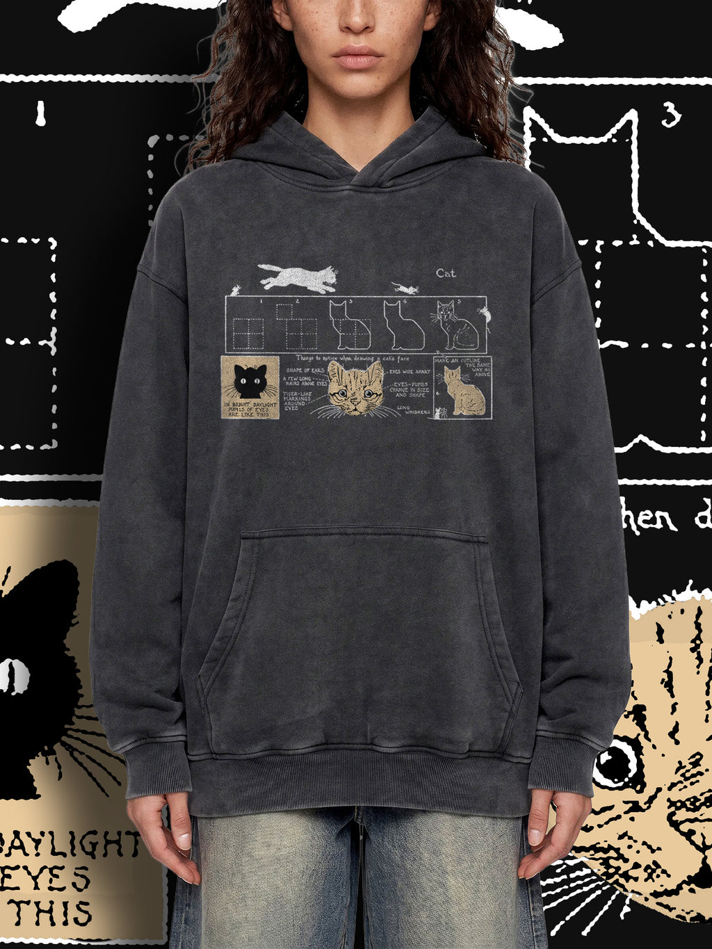 HOW TO DRAW A CAT (Relic) — Oversized Vintage-Wash Hoodie
