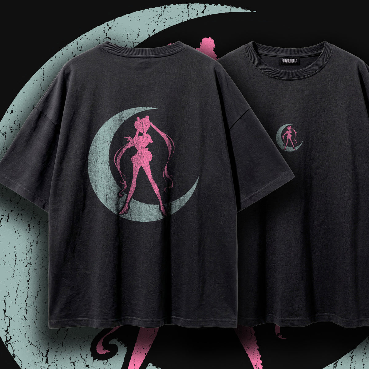 SELENE (Blush & Sage) — Oversized Vintage-Wash Tee Black