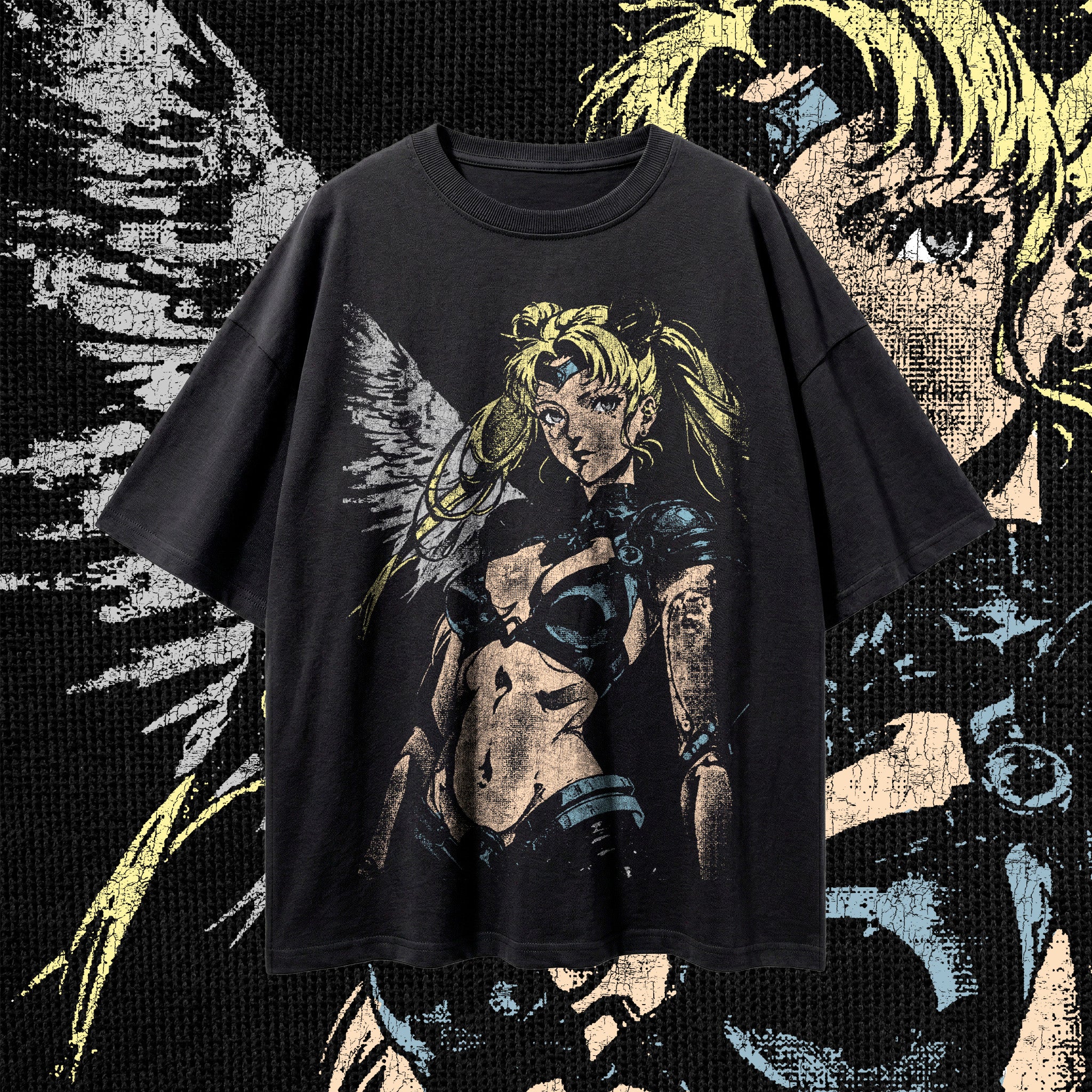 "CYBER VALKYRIE" Vintage Graphic Tee - Solar Gold & Ash