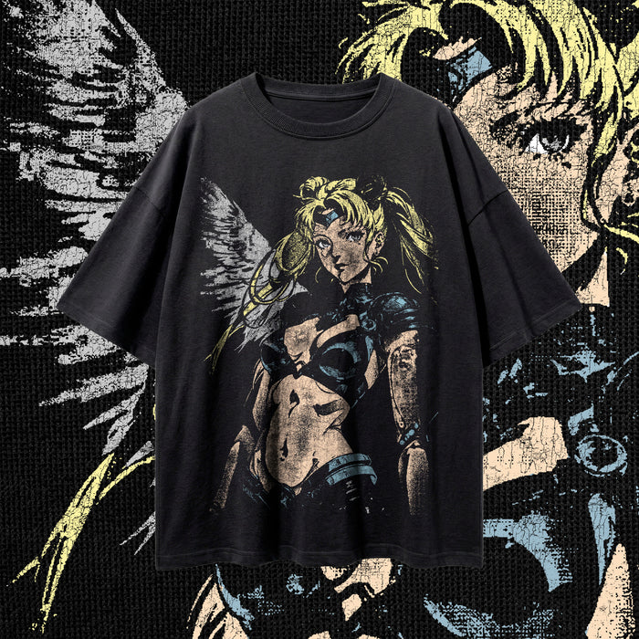 CYBER VALKYRIE (Solar Gold & Ash) — Oversized Vintage-Wash Tee