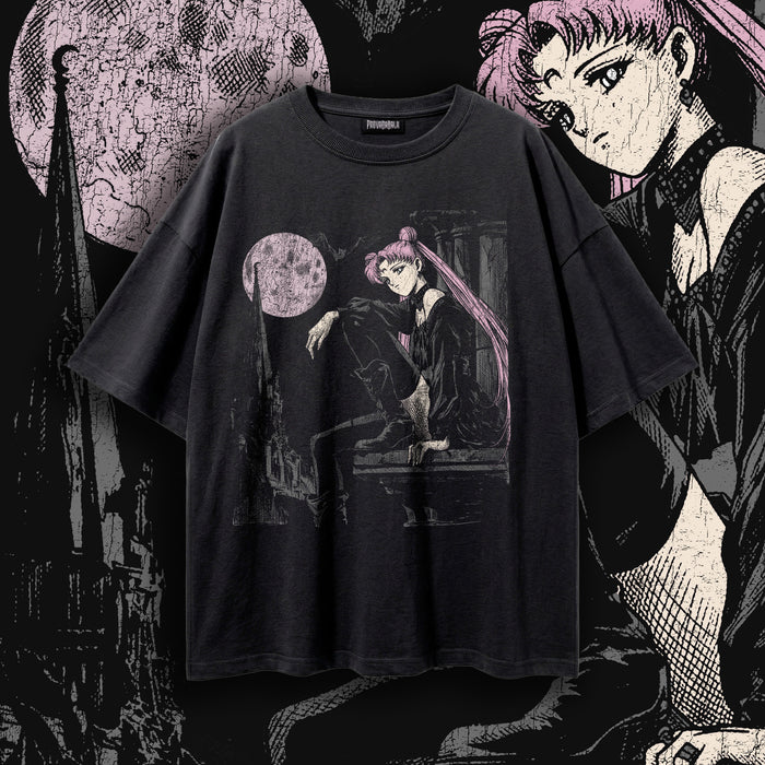 GOTHIC MOONLIGHT (Rose & Full Moon) — Oversized Vintage-Wash Tee