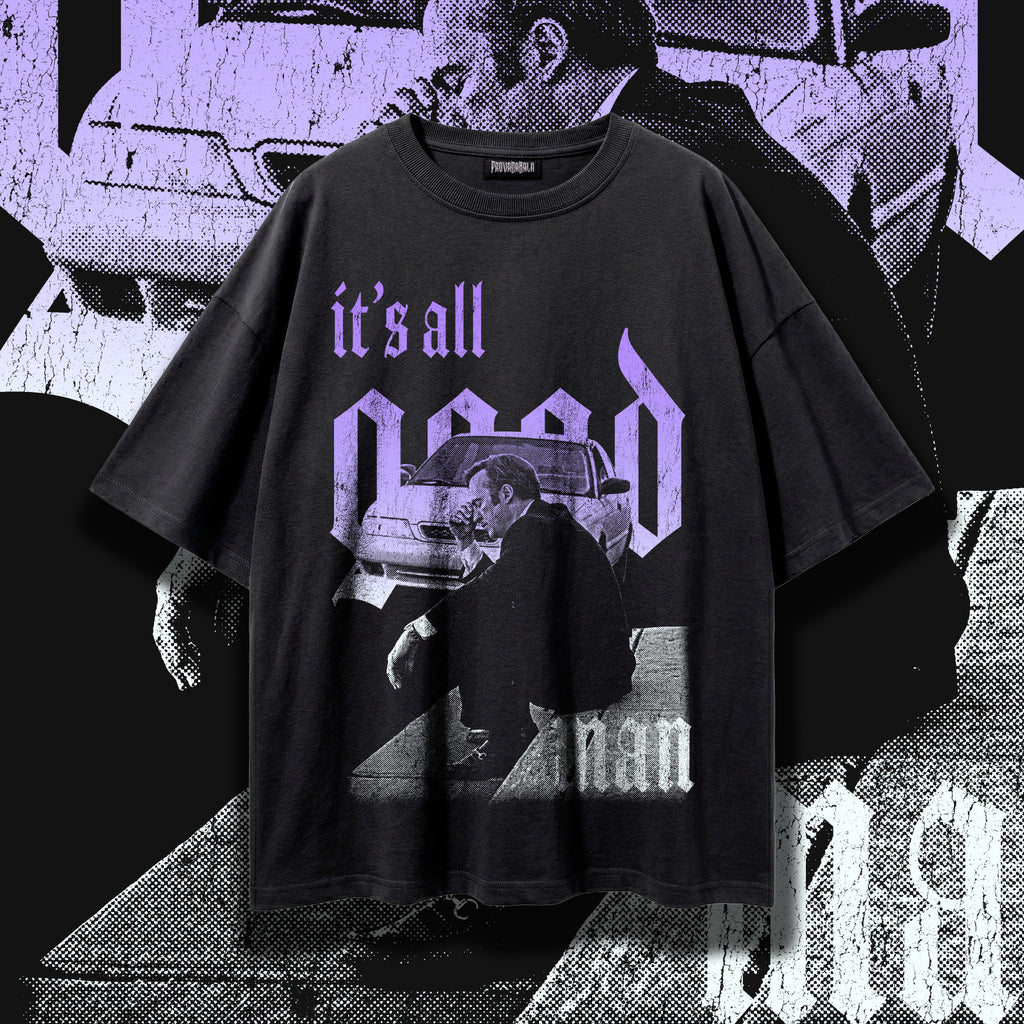 DENIAL (Wisteria) — Oversized Vintage-Wash Tee Black