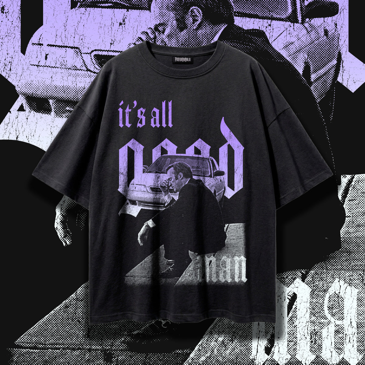 DENIAL (Wisteria) — Oversized Vintage-Wash Tee Black