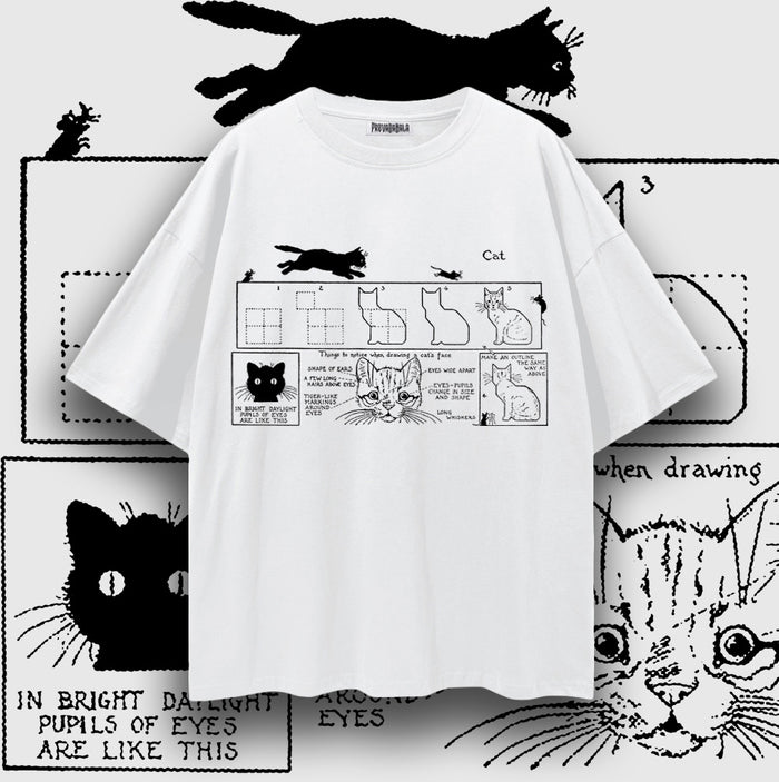 HOW TO DRAW A CAT — Oversized Vintage-Wash Tee White