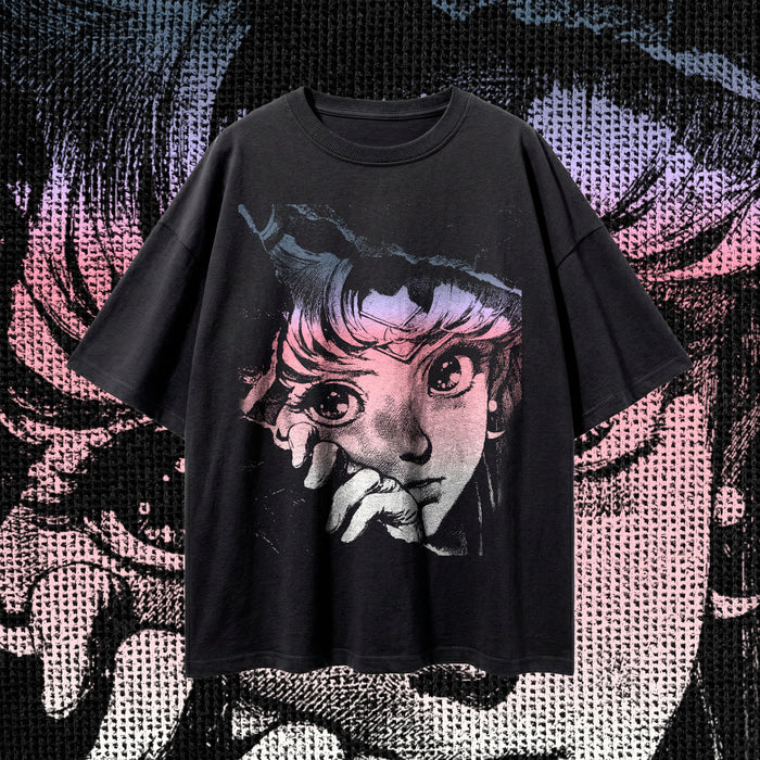 MOONLIGHT GAZE (Sunset Pastel) — Oversized Vintage-Wash Tee