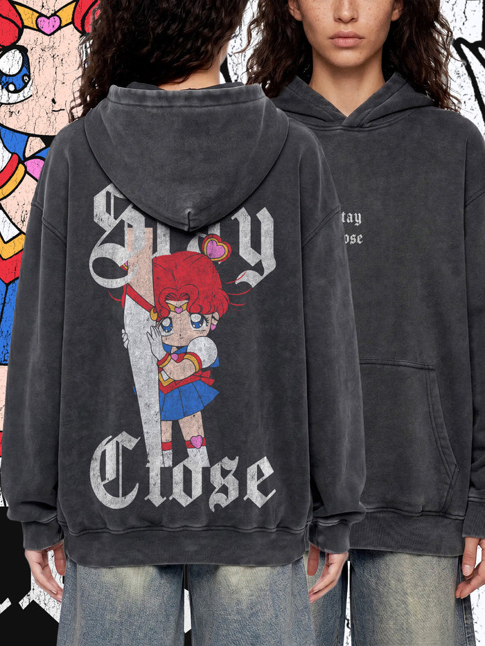 STAY CLOSE — Oversized Vintage-Wash Hoodie Charcoal