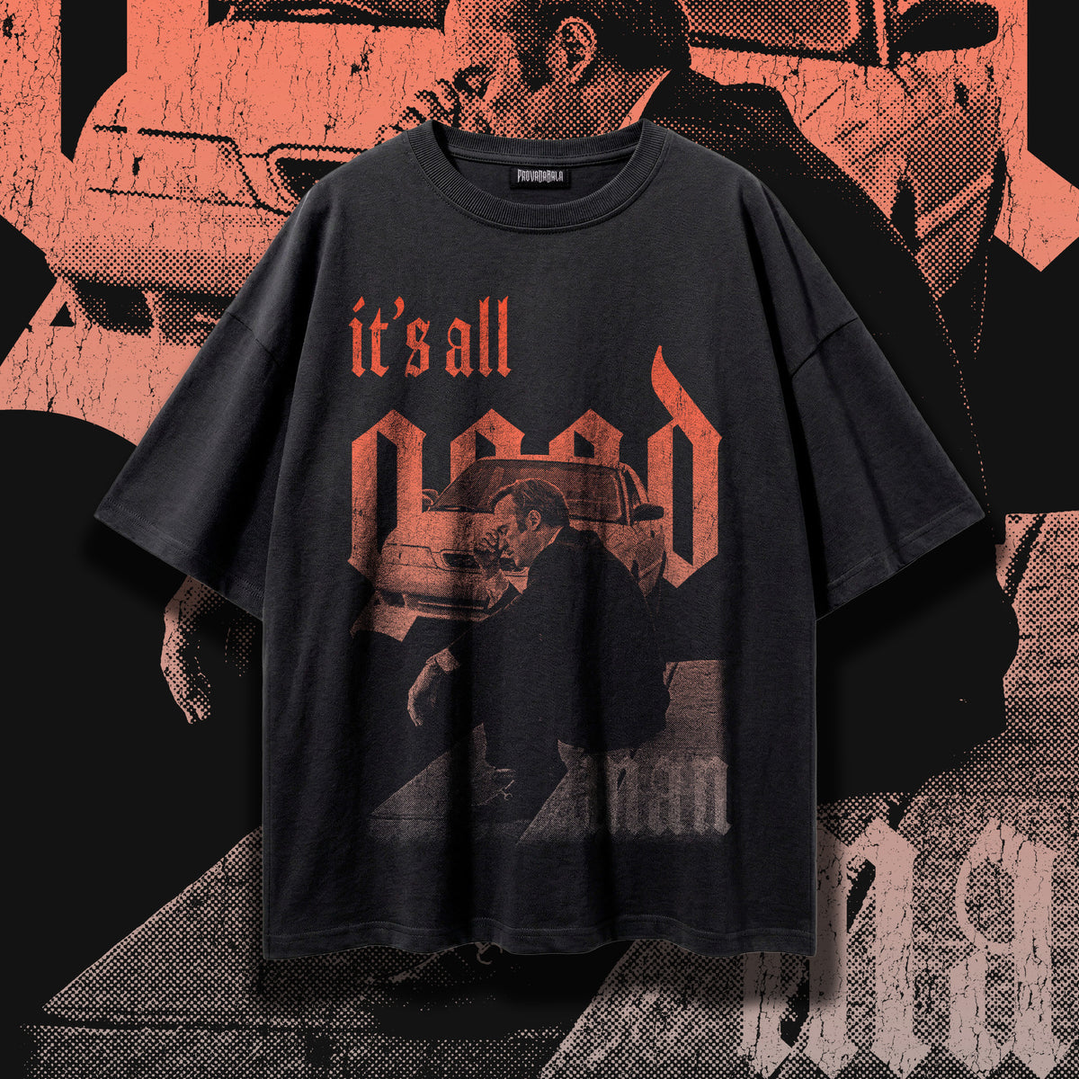 DENIAL (Ember) — Oversized Vintage-Wash Tee Black