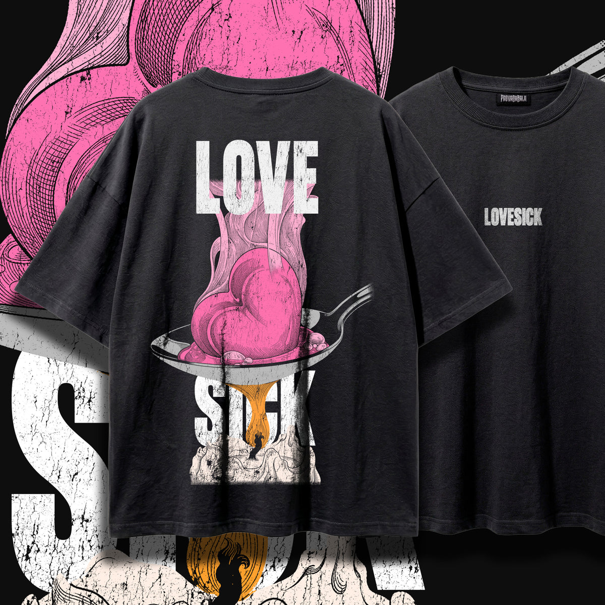 LOVESICK ) — Oversized Vintage-Wash Tee Charcoal