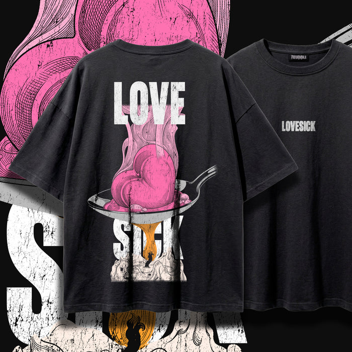 LOVESICK ) — Oversized Vintage-Wash Tee Charcoal