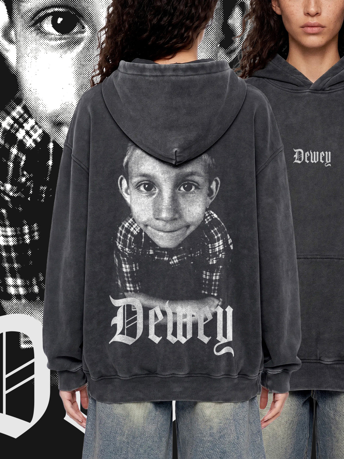 DEWEY  — Oversized Vintage-Wash Hoodie Charcoal