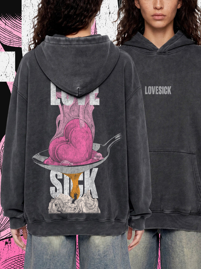 LOVESICK — Oversized Vintage-Wash Hoodie Charcoal