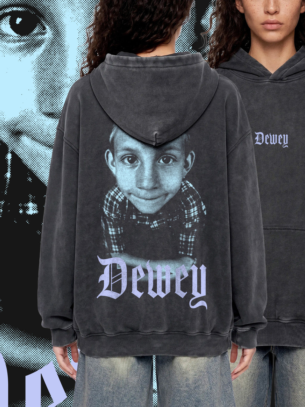 DEWEY (Frost) — Oversized Vintage-Wash Hoodie Charcoal