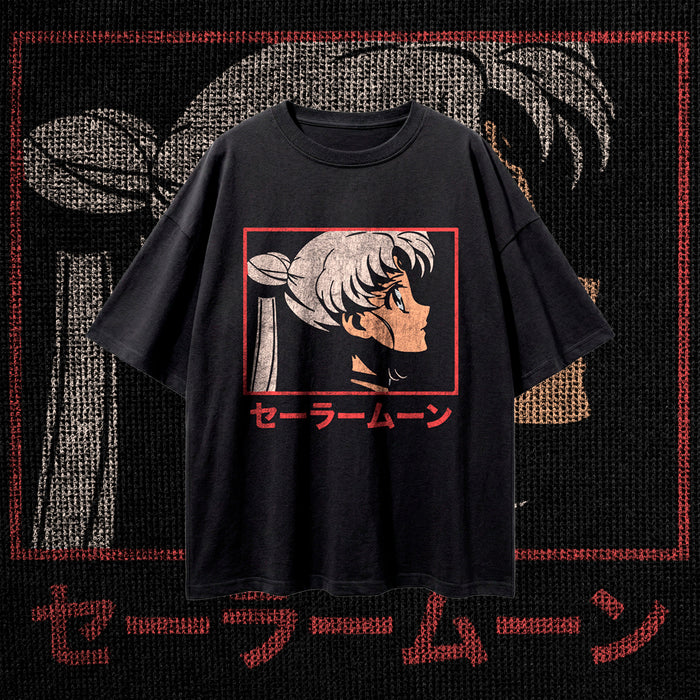 NOSTALGIA FRAMES (Crimson Box) — Oversized Vintage-Wash Tee