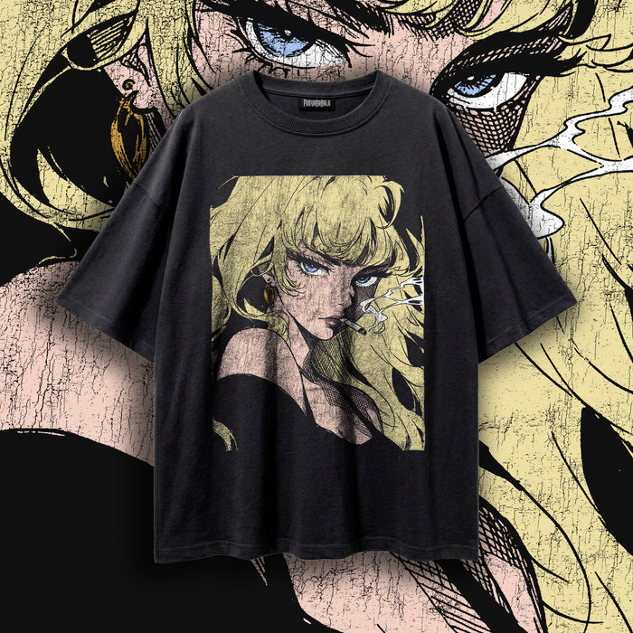 MIDNIGHT FEMME — Smoking Anime Femme Fatale Oversized Tee | Gothic Grunge Manga