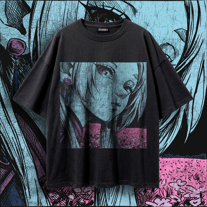 "ELVEN MEADOW" Vintage Graphic Tee - Frost Blue & Magenta