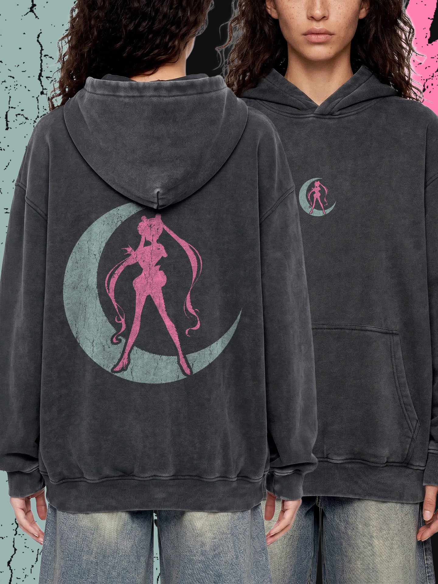 SELENE (Blush & Sage) — Oversized Vintage-Wash Hoodie