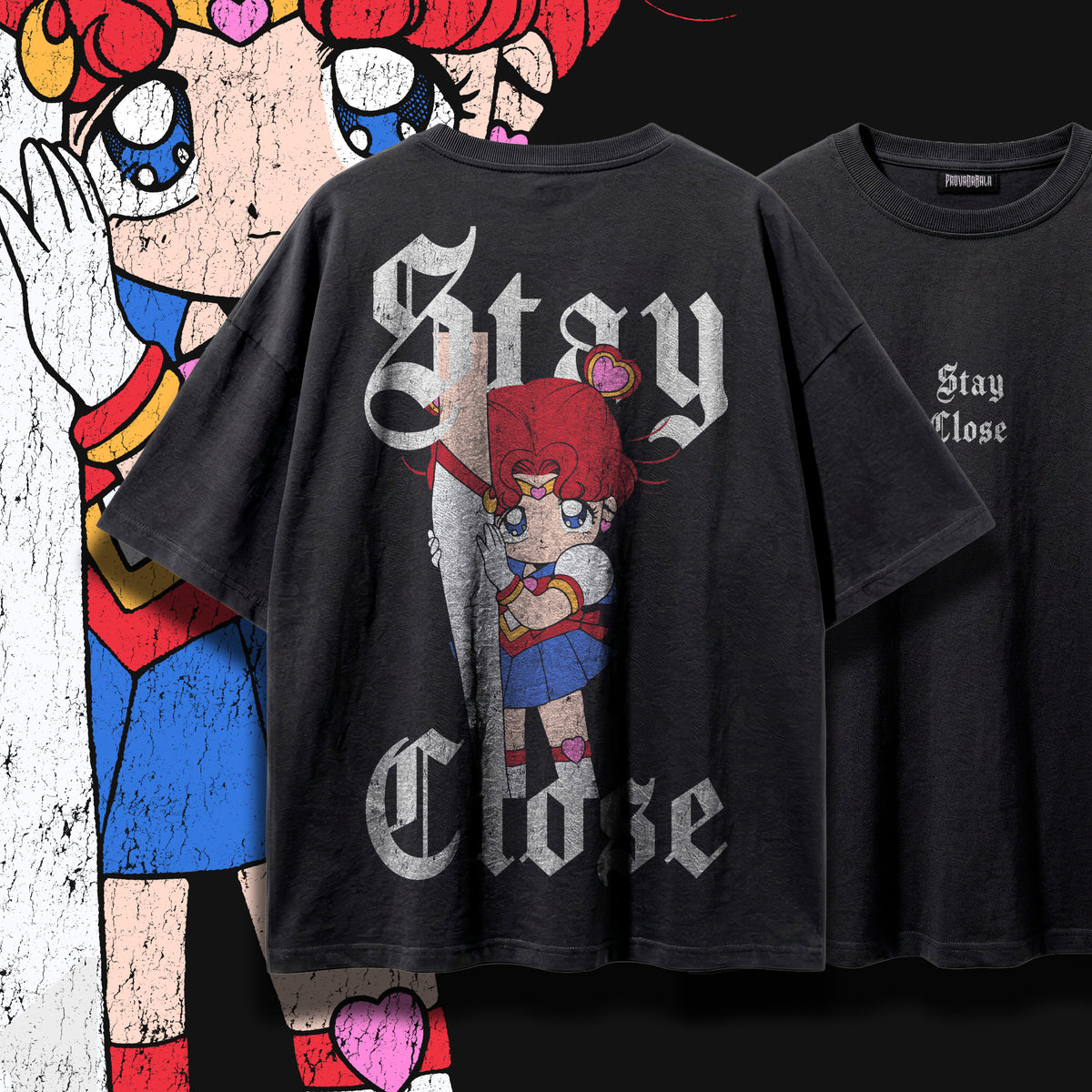 STAY CLOSE — Oversized Vintage-Wash Tee Charcoal