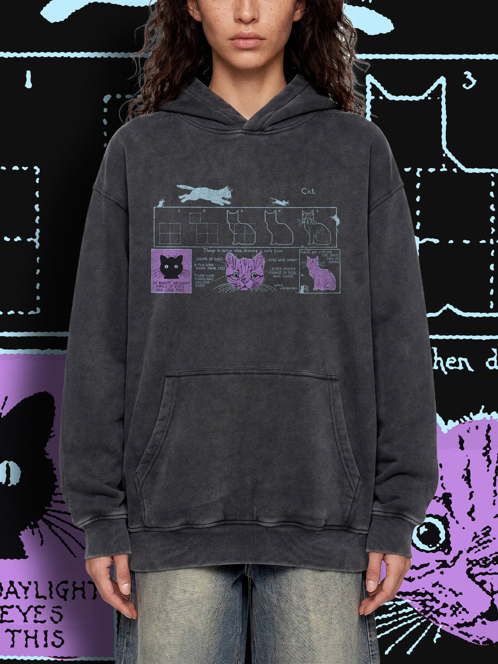 HOW TO DRAW A CAT (Nightshade) — Oversized Vintage-Wash Hoodie