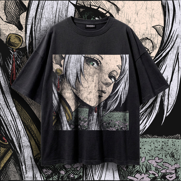 "ELVEN MEADOW" Vintage Graphic Tee - Silver & Emerald
